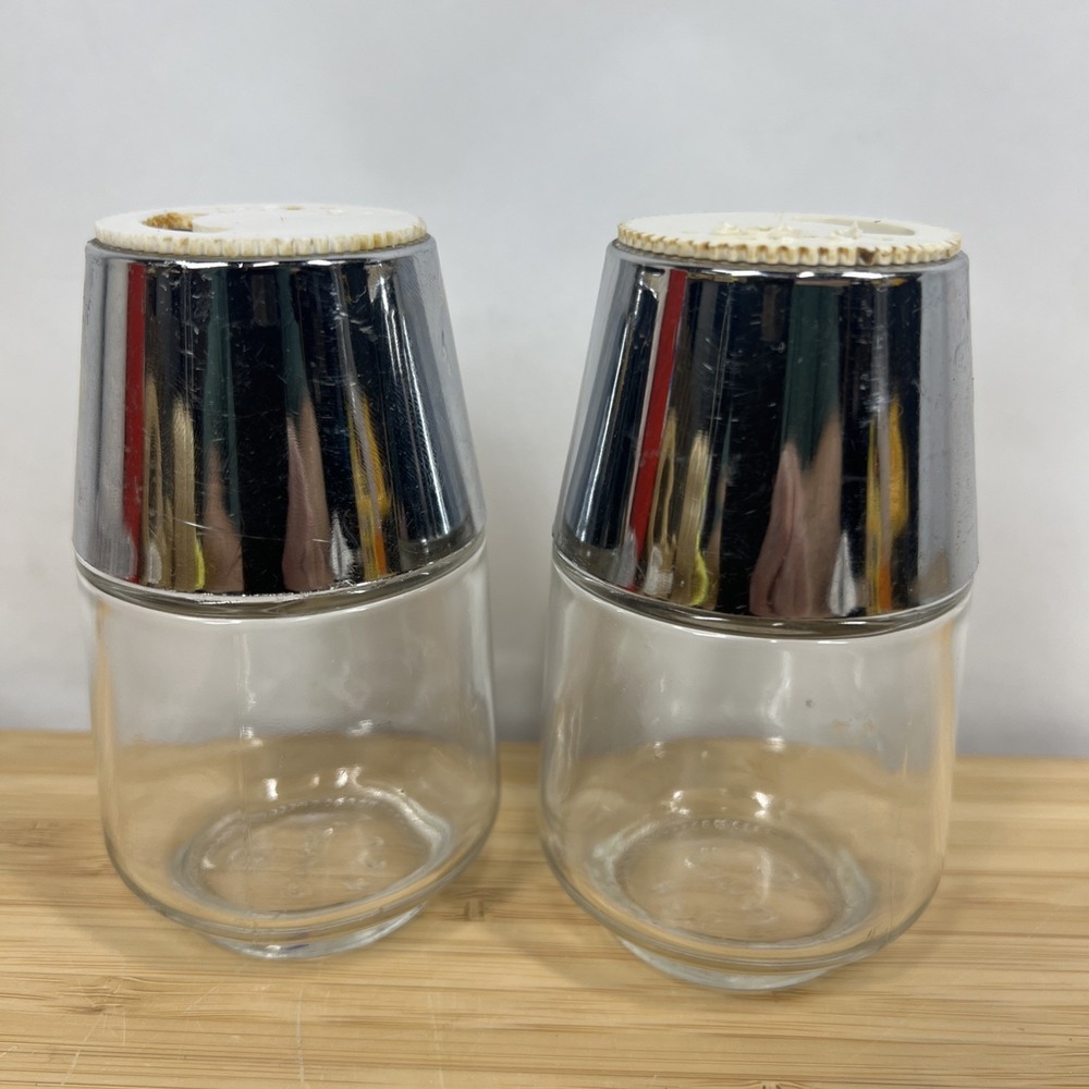 Vintage Gemco Salt And Pepper Shaker PAIR Clear Glass 4" Made In USA